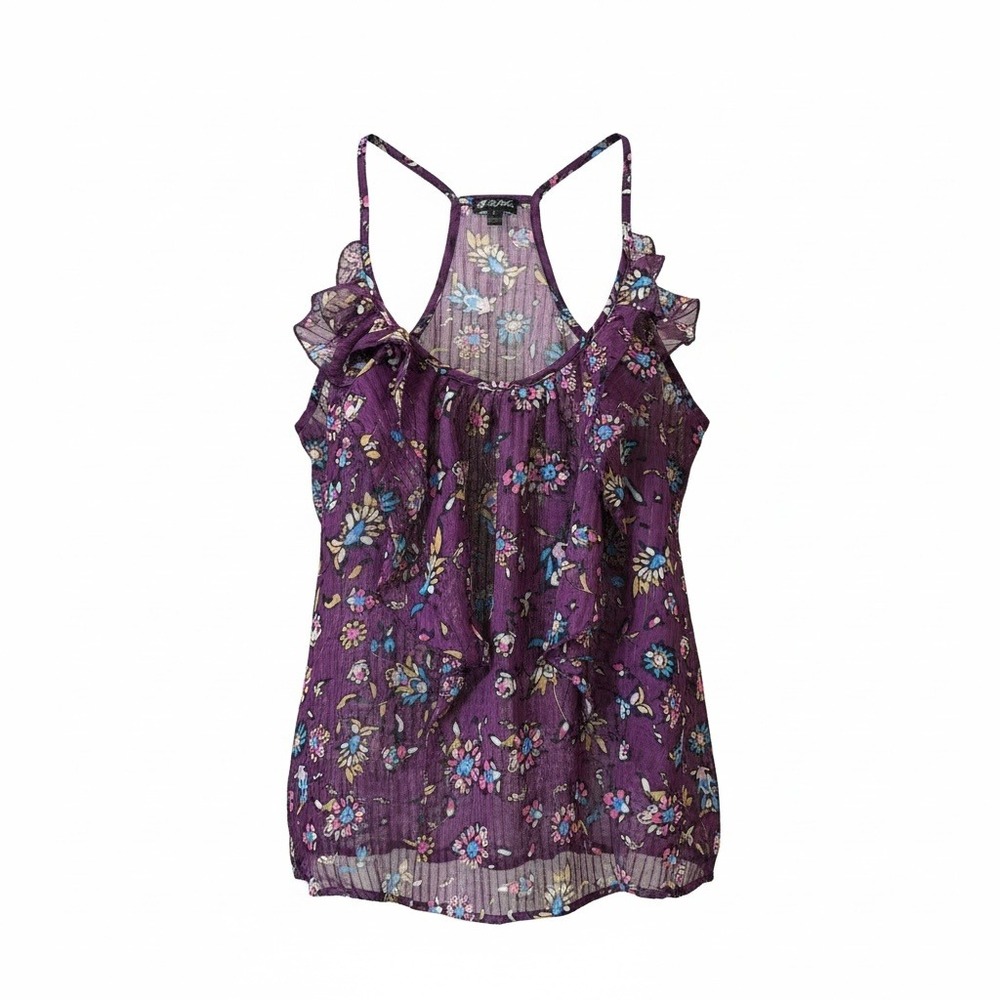 Lily White Purple Floral Ruffle Tank Top